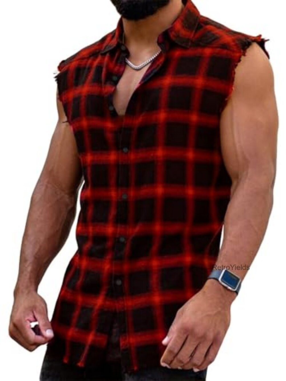 Men's Sleeveless Flannel Shirt Plaid Button Down Vest Casual